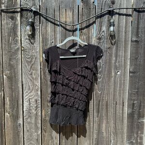 b wear by byer California black asymmetrical layered ruffle blouse short sleeve